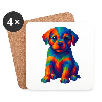 WPAP Polygon Stil Tiere - Hundewelpen Porträt - Untersetzer (4er-Set) - Weiß - Vorne