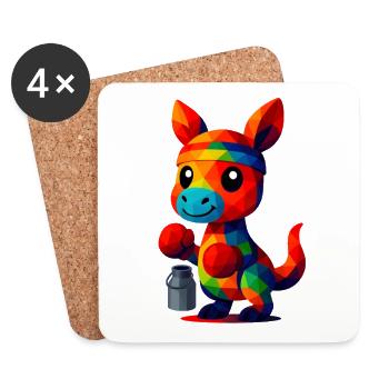 WPAP Polygon Kawaii Stil Tiere Baby Känguru Boxer - Untersetzer (4er-Set) - Weiß - Vorne