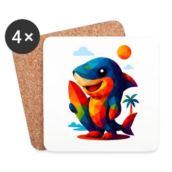 WPAP Polygon Kawaii Stil Tiere Baby Hai Surfer - Untersetzer (4er-Set) - Weiß - Vorne