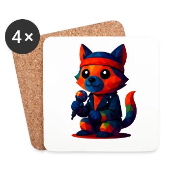 WPAP Polygon Kawaii Style Animals Baby Wolf Singer - Coasters (set of 4) - white - Front