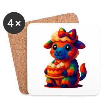 WPAP Polygon Kawaii Stil Tiere Baby Schaf (Lamm) - Untersetzer (4er-Set) - Weiß - Vorne