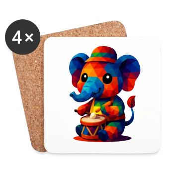 WPAP Polygon Kawaii Tier Stil Baby Elefant Trommel - Untersetzer (4er-Set) - Weiß - Vorne