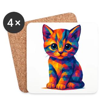 WPAP Polygon Kawaii Stil Tiere Baby Katze Kätzchen - Untersetzer (4er-Set) - Weiß - Vorne