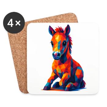WPAP Polygon Kawaii Stil Tiere Baby Pferd Fohlen - Untersetzer (4er-Set) - Weiß - Vorne