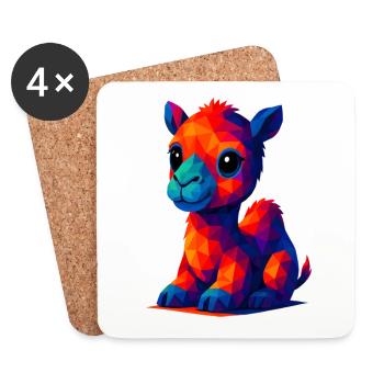 WPAP Polygon Kawaii Tiere Stil Baby Kamel Dromedar - Untersetzer (4er-Set) - Weiß - Vorne