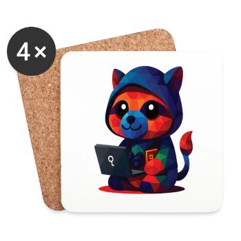 WPAP Polygon Kawaii Stil Tiere Baby Waschbär - Untersetzer (4er-Set) - Weiß - Vorne