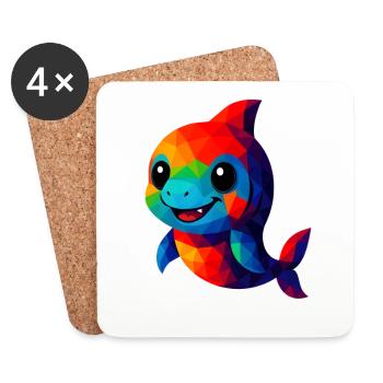 WPAP Polygon Kawaii Stil Tiere Baby Hai - Untersetzer (4er-Set) - Weiß - Vorne