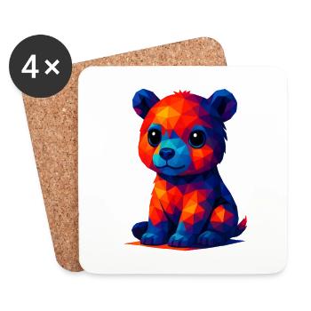 WPAP Polygon Kawaii Stil Baby Grizzly Braunbär - Untersetzer (4er-Set) - Weiß - Vorne