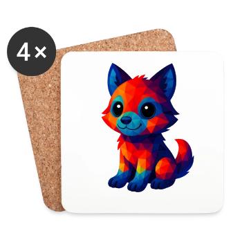 WPAP Polygon Kawaii Style Baby Wolf - Coasters (set of 4) - white - Front