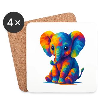 WPAP Polygon Kawaii Stil Baby Elefant - Untersetzer (4er-Set) - Weiß - Vorne