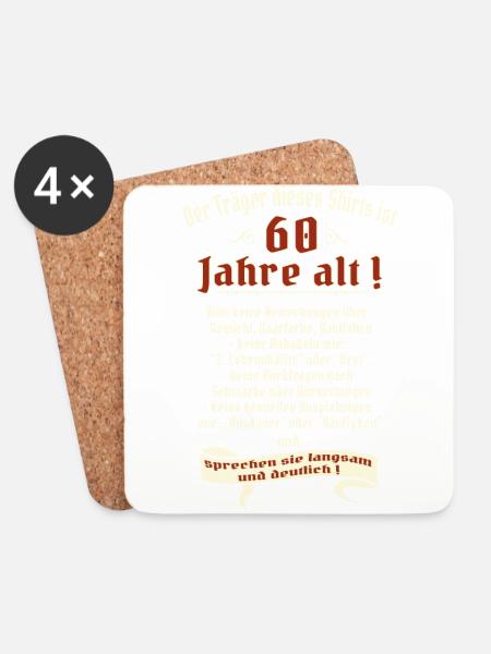 Geburtstags Shirt Träger 60 Jahre alt RAHMENLOS - Untersetzer (4er-Set) - Weiß