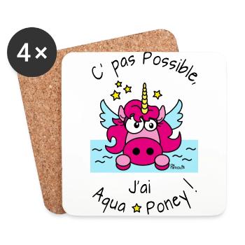 Licorne Rose C' pas possible, J'ai Aquaponey - Dessous de verre (lot de 4) - blanc - Devant