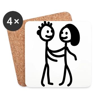 Chiffre de bâton de couples - ligne - Dessous de verre (lot de 4) - blanc - Devant