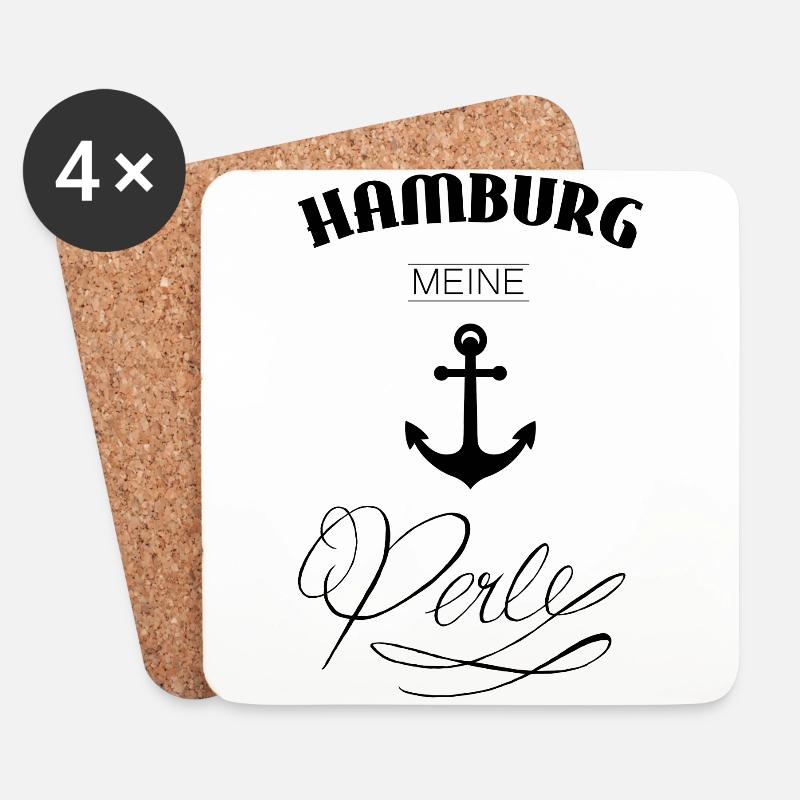 Hamburg-Perle schwarz Anker Geschenk Hamburg Kietz - Untersetzer (4er-Set) - Weiß