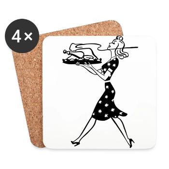 Hausfrau Illustration - Untersetzer (4er-Set) - Weiß - Vorne