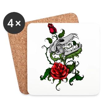 Schädel und Rosen - Untersetzer (4er-Set) - Weiß - Vorne