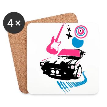 voiture dj pop rock guitare - Dessous de verre (lot de 4) - blanc - Devant