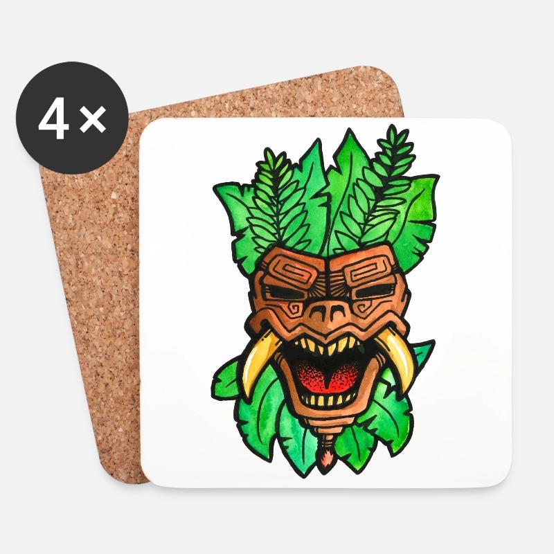 Inka-Maske - Untersetzer (4er-Set) - Weiß
