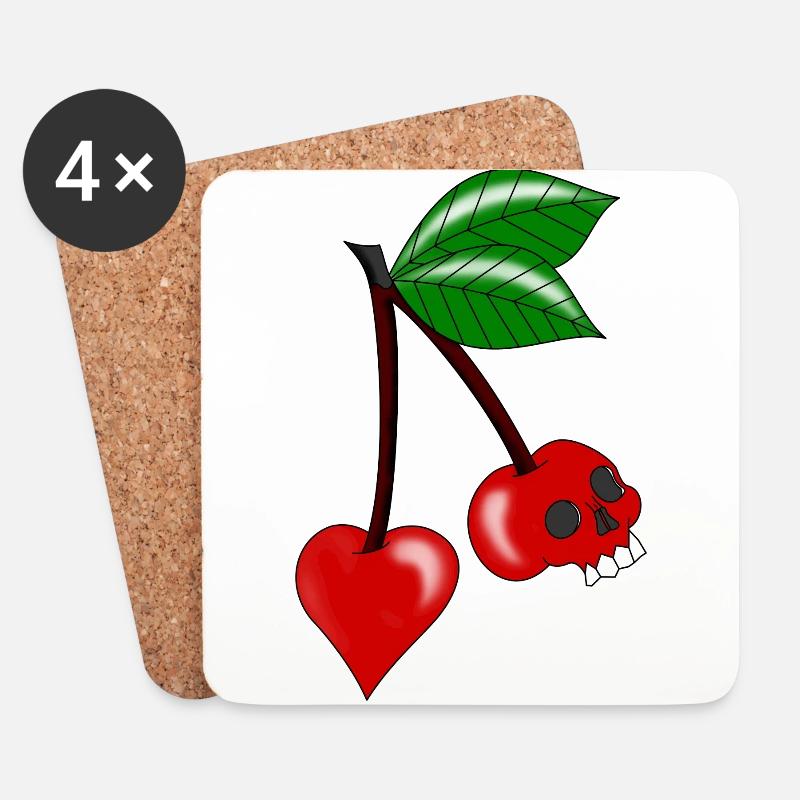 Kirschkernschädel - Untersetzer (4er-Set) - Weiß