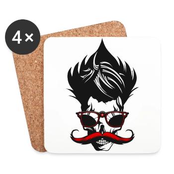 tete de mort moustache crane cheveux coiffure lune - Dessous de verre (lot de 4) - blanc - Devant
