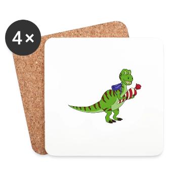 Schulkind Einschulung Dino T-Rex Geschenk - Untersetzer (4er-Set) - Weiß - Vorne