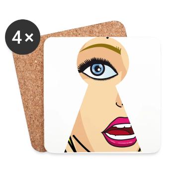 Woman looks through keyhole, comic pop art - Coasters (set of 4) - white - Front