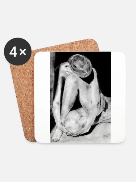 Schüchterne Frau nackt - Untersetzer (4er-Set) - Weiß