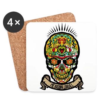 tete de mort mexicaine mexican skull crane bandero - Dessous de verre (lot de 4) - blanc - Devant