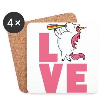 Love Einhorn - Untersetzer (4er-Set) - Weiß - Vorne