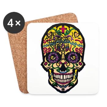 tete de mort mexicaine skull crane fantaisie mexic - Dessous de verre (lot de 4) - blanc - Devant