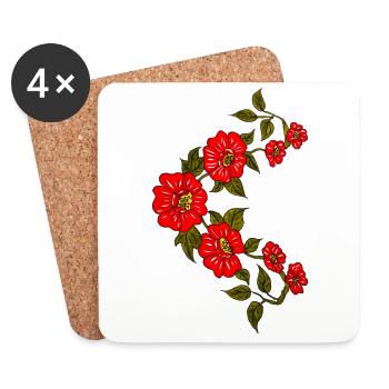 Red Floral Vine Pattern - Coasters (set of 4) - white - Front