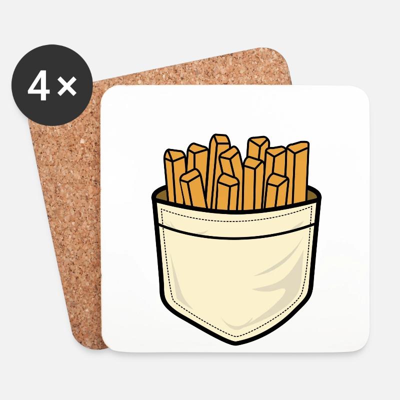 Brusttaschen Pommes - Untersetzer (4er-Set) - Weiß