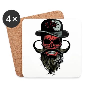 tete de mort hipster chapeau panther barbu moustac - Dessous de verre (lot de 4) - blanc - Devant