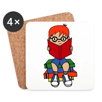 Erster Schultag - Liebe Bücher Liebe Lesen - Untersetzer (4er-Set) - Weiß - Vorne