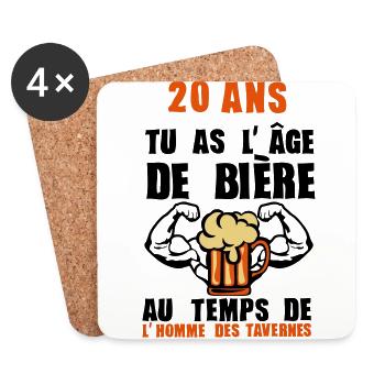 20 ans age biere homme taverne anniversaire - Dessous de verre (lot de 4) - blanc - Devant