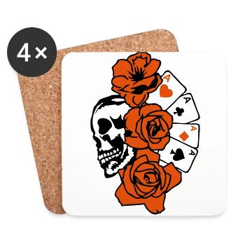 poker tete de mort skull rose fleur - Dessous de verre (lot de 4) - blanc - Devant