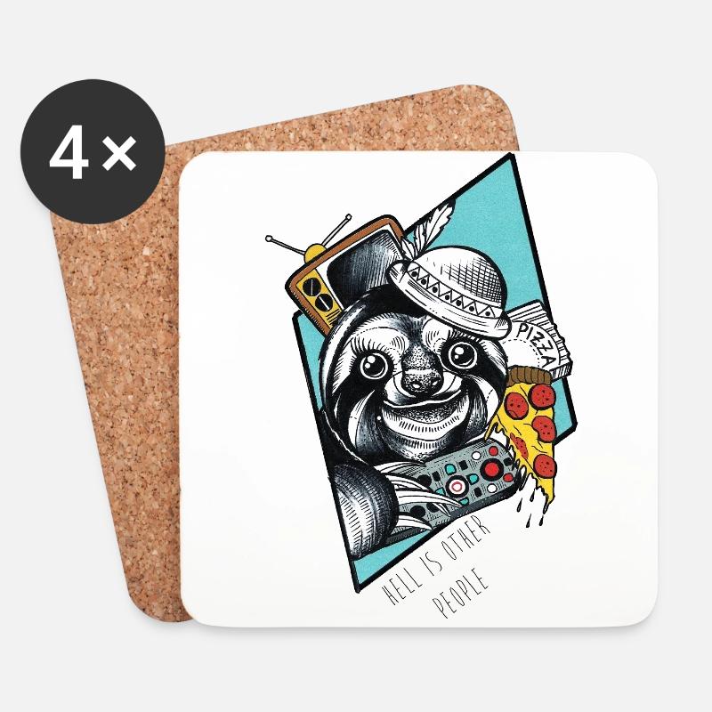 Pizza-Faultier - Untersetzer (4er-Set) - Weiß