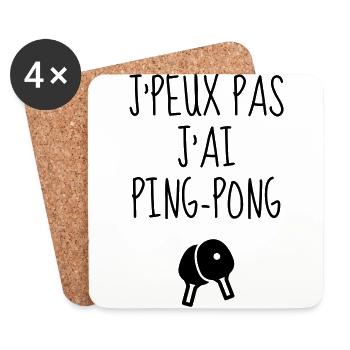 Table Tennis - Ping Pong - Sport - Racket - Ball - Untersetzer (4er-Set) - Weiß - Vorne