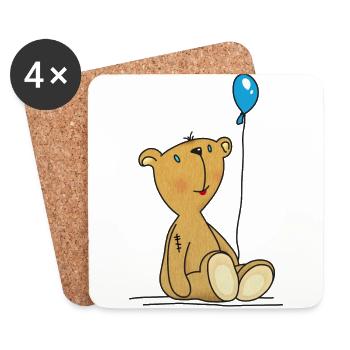 Teddybär mit blauem Luftballon Kuscheltier Kinder - Untersetzer (4er-Set) - Weiß - Vorne