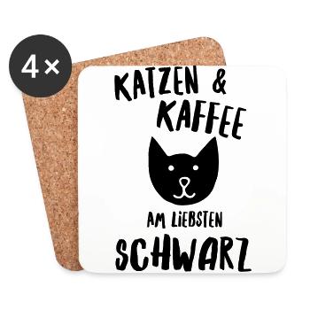 Katzen und Kaffee schwarz - Untersetzer (4er-Set) - Weiß - Vorne