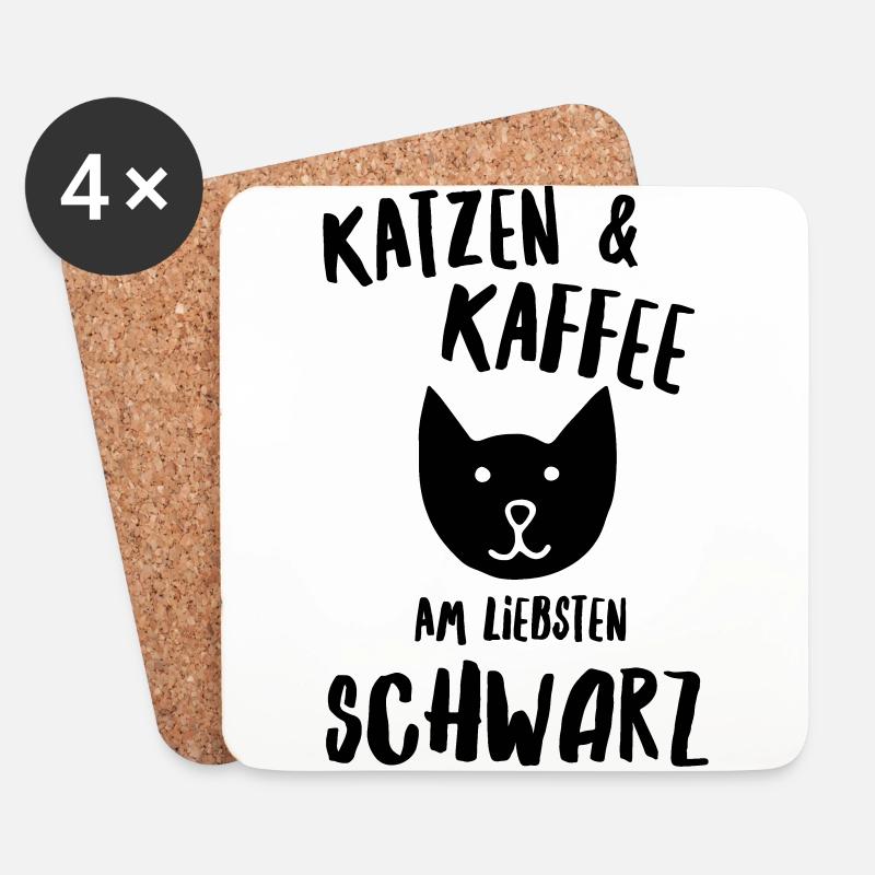 Katzen und Kaffee schwarz - Untersetzer (4er-Set) - Weiß