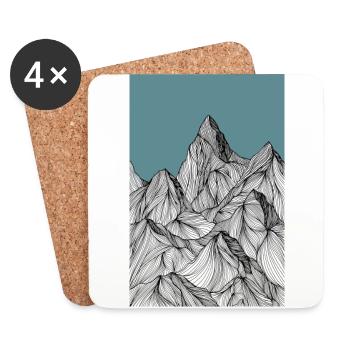 Montagnes comme une esquisse en bleu - Dessous de verre (lot de 4) - blanc - Devant