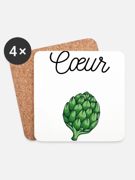 cœur d'artichaut, expression française - Dessous de verre (lot de 4) - blanc