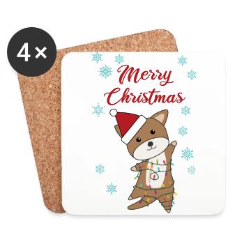 merry christmas dog snow winter puppy Wauwau - Coasters (set of 4) - white - Front