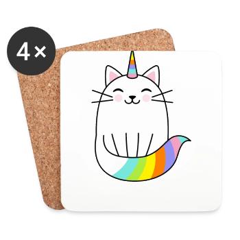 Licorne chat couleurs arc-en-ciel - Dessous de verre (lot de 4) - blanc - Devant