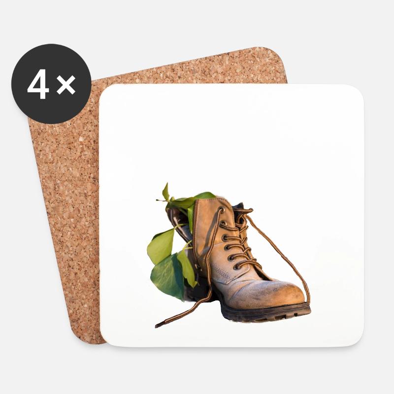 Schuh mit Grünpflanze - Untersetzer (4er-Set) - Weiß