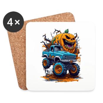 Halloween Pumpkin Monster Truck - Dessous de verre (lot de 4) - blanc - Devant