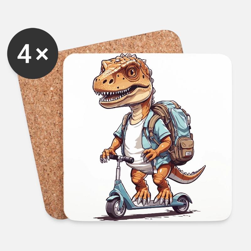 Dinosaurier Schulkind mit Tretroller Design - Untersetzer (4er-Set) - Weiß
