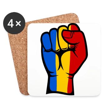 Romania Flag Fist Hand Symbol - Coasters (set of 4) - white - Front