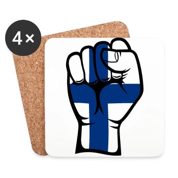 Finland Flag Fist Hand Symbol - Coasters (set of 4) - white - Front